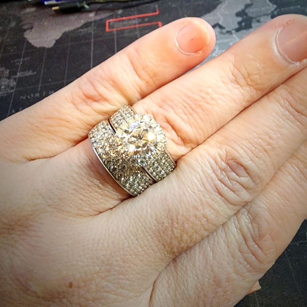 4.42ct Sterling CZ Halo Wedding Set Sparkler!